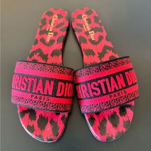 Christian Dior Red Leopard Print Slides